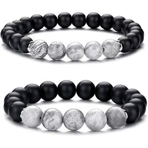⚡Rankeef Men 2 Gray Black Tiger Eye 8MM Natural Stone Crystal Beaded Bracelet
